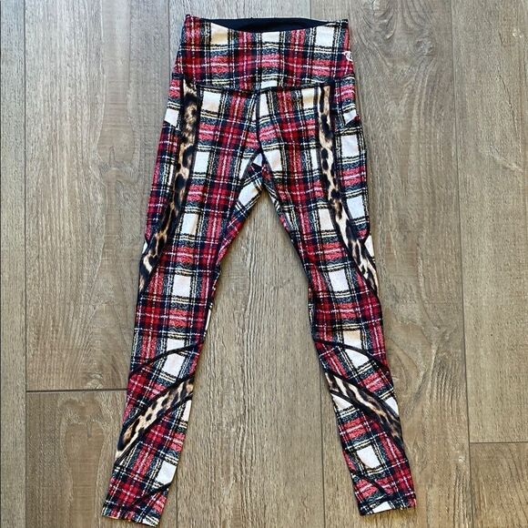 R13 Pants - Twin Fantasy by R13 Plaid & Leopard Print Paneled Workout Leggings in Ecru Combo